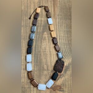 Chunky Statement Necklace Wood Resin Stones Earthy Tones Boho Chic